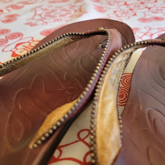 Frye Jessica leather beaded flip flops brown 10 - Picture 6 of 8